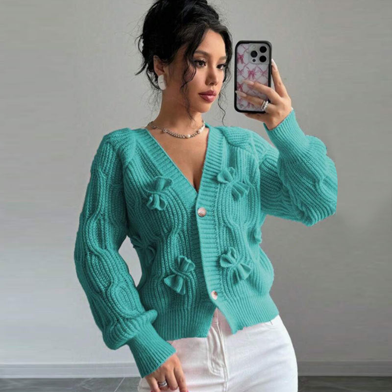 Damen Strickjacke Florales Reliefdesign Knöpfe Norvielle
