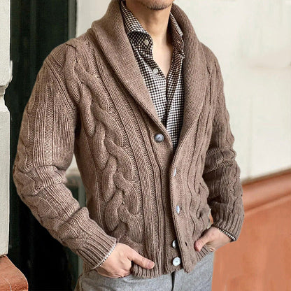 Herren Grobstrickjacke Zopfmuster Moderner Kragen Warm