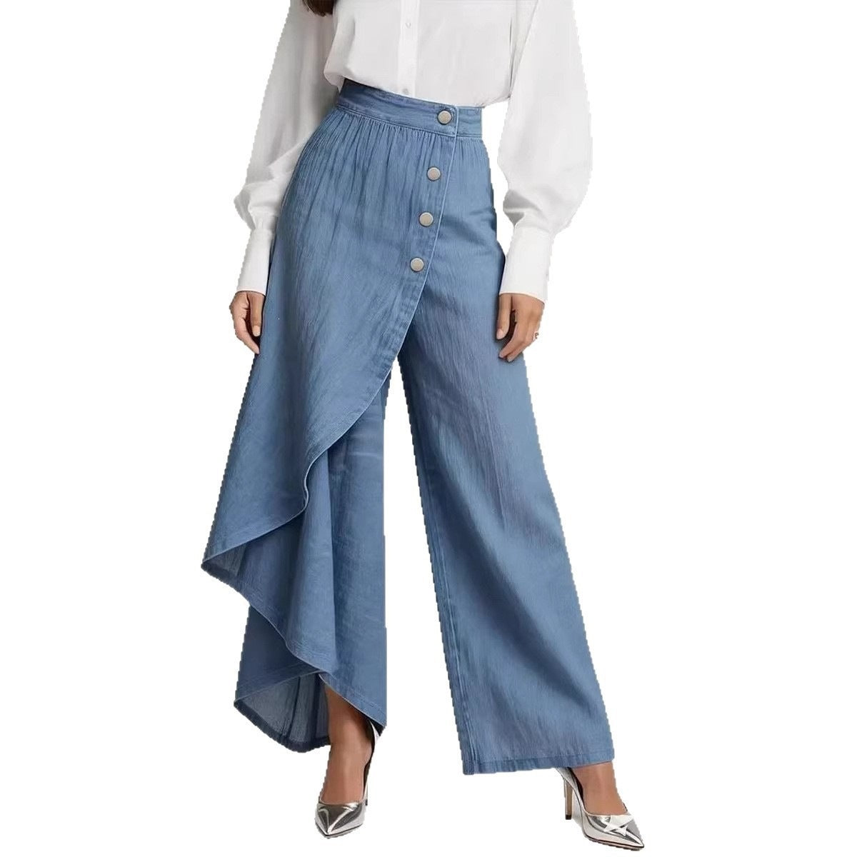 Damen Jeansrock Asymmetrisch Knopfdetails