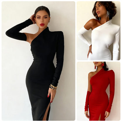 Damen Abendkleid Asymmetrisch Langarm Hochschlitz Norvielle - Norvielle