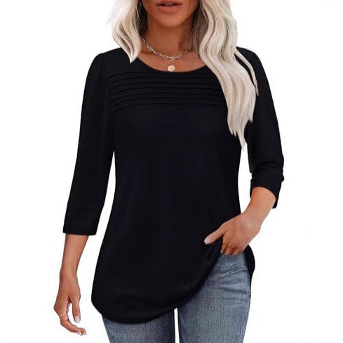 Damen Langarmshirt Plissee-Details Norvielle