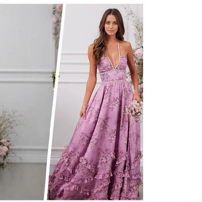 Damen Maxikleid Rüschen schimmernder Stoff Norvielle - Norvielle