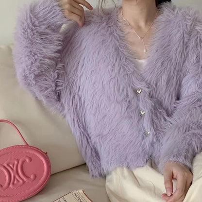 Damen Flauschcardigan Herzknöpfe Norvielle - Norvielle