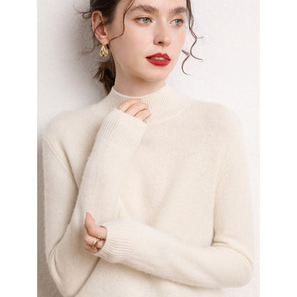 Damen Kaschmirpullover Stehkragen Schmale Ärmel Beige