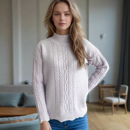 Damen Strickpullover Rundkragen Zopfmuster Norvielle