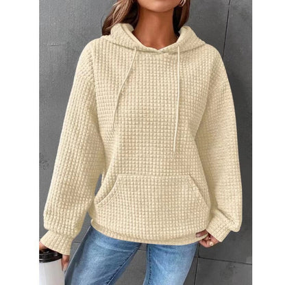 Damen Kapuzenpullover Waffelstruktur mit Kängurutasche Lässig Beige