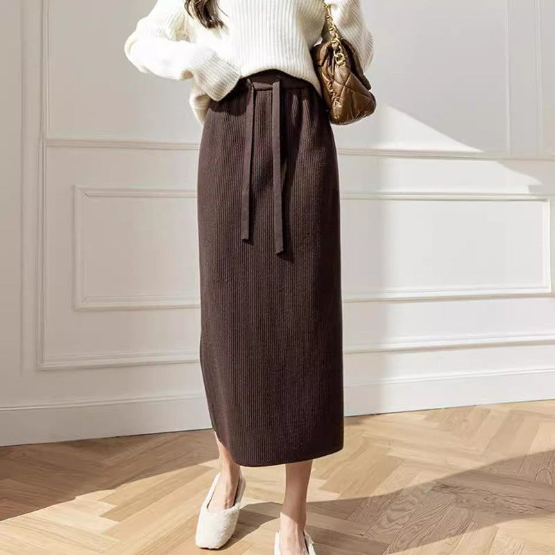 Damen Midi-Rock Elastischer Bund Taillierender Gürtel