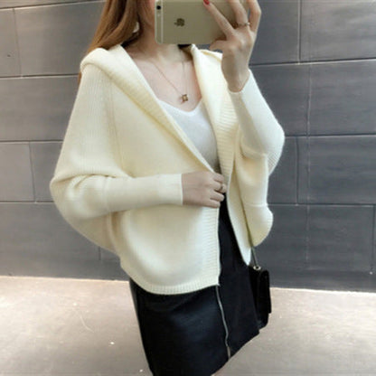 Damen Strickjacke Leicht Kapuze Beige