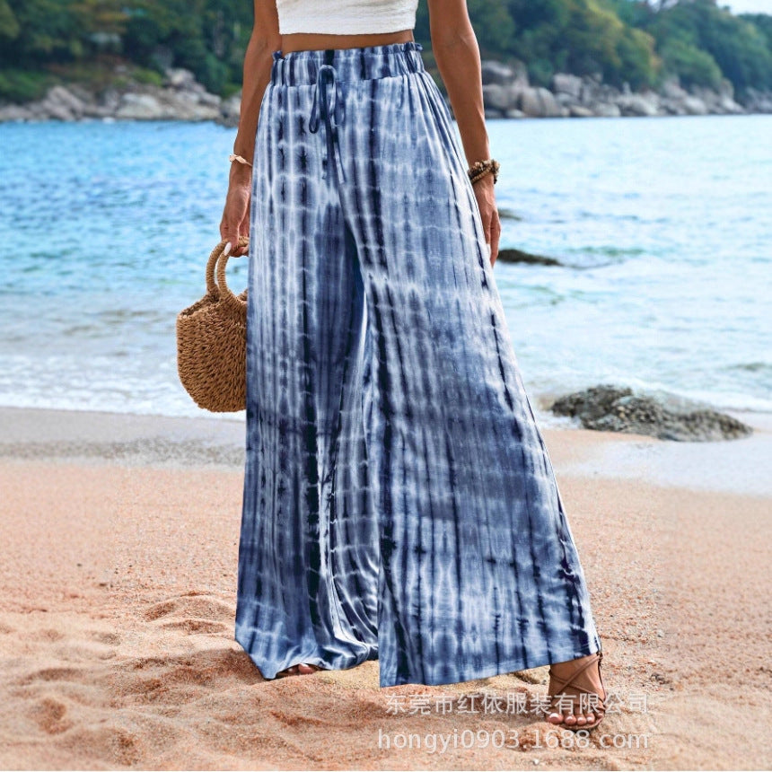 Damen Sommerhose Weit Batikmuster Elastischer Bund Norvielle - Norvielle