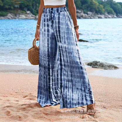 Damen Sommerhose Weit Batikmuster Elastischer Bund Norvielle - Norvielle