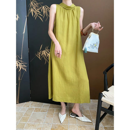 Damen Maxikleid Hochgeschlossener Kragen Fließender Schnitt Norvielle
