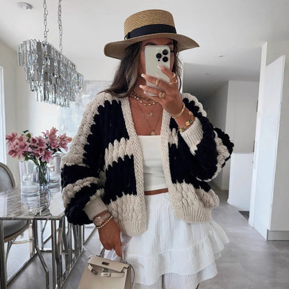 Damen Strickcardigan Oversized Zopfmuster Beige