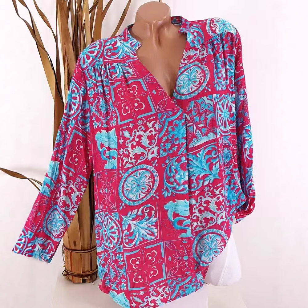 Damen Bluse Florales Muster Lässiger Schnitt