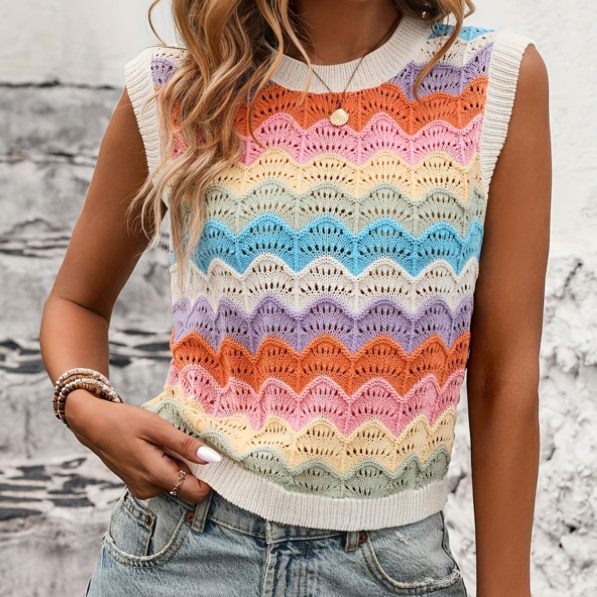 Damen Wellenmuster Strickoberteil Norvielle - Norvielle