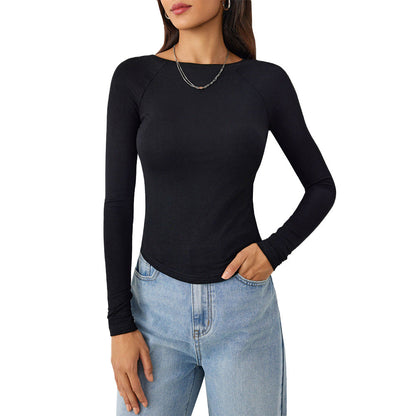 Damen Langarmshirt Figurformend Rundhalsausschnitt Norvielle