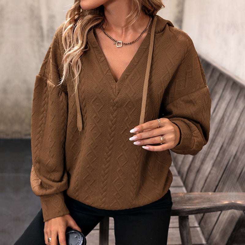 Damen Hoodie Strukturiert V-Ausschnitt Bequem Norvielle - Norvielle