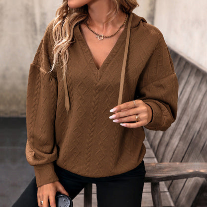 Damen Hoodie Strukturiert V-Ausschnitt Bequem Norvielle - Norvielle