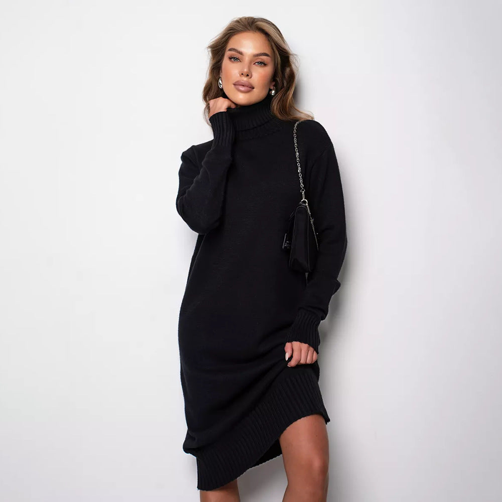 Damen Strickkleid Rollkragen Lässiger Schnitt Norvielle