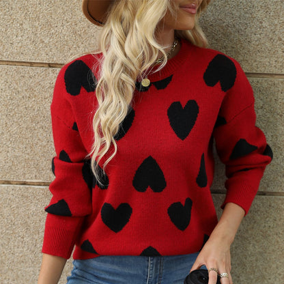 Damen Pullover Herzenmuster Lässiger Schnitt Norvielle