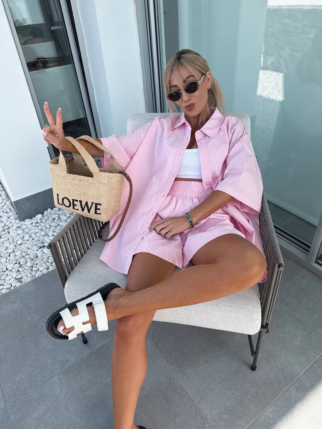 Damen Kurzarm-Bluse und Shorts Set Tragekomfort Norvielle