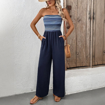 Damen Jumpsuit Weites Bein Elastisch Norvielle