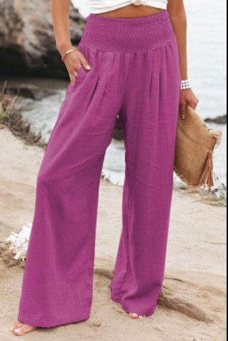 Damen Palazzo-Hose Elastischer Bund Seitentaschen