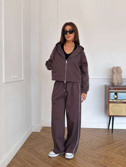 Damen Sportanzug Kapuzenpullover Jogginghose Set mit Kontraststreifen