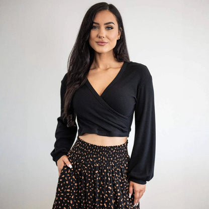 Damen Wickelpullover Langarm Norvielle