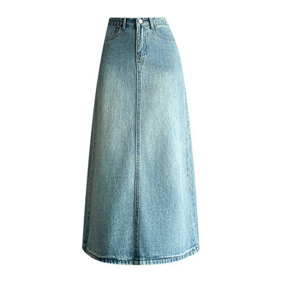 Damen Maxi-Rock Denim Seitenschlitz