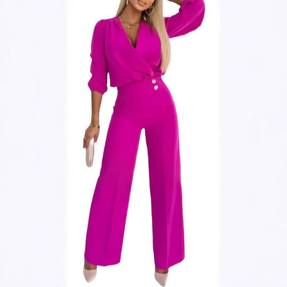 Damen Jumpsuit Wickeloberteil Hochtailliert Schwarz Norvielle - Norvielle