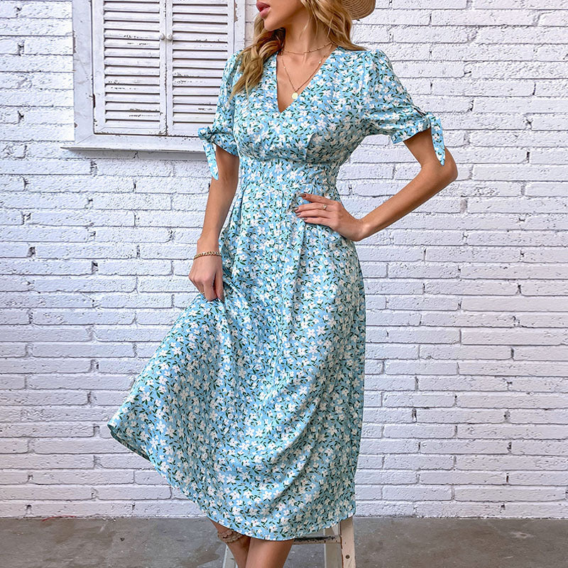 Damen Midi-Kleid Rüschen Wickelkleid Floralmuster