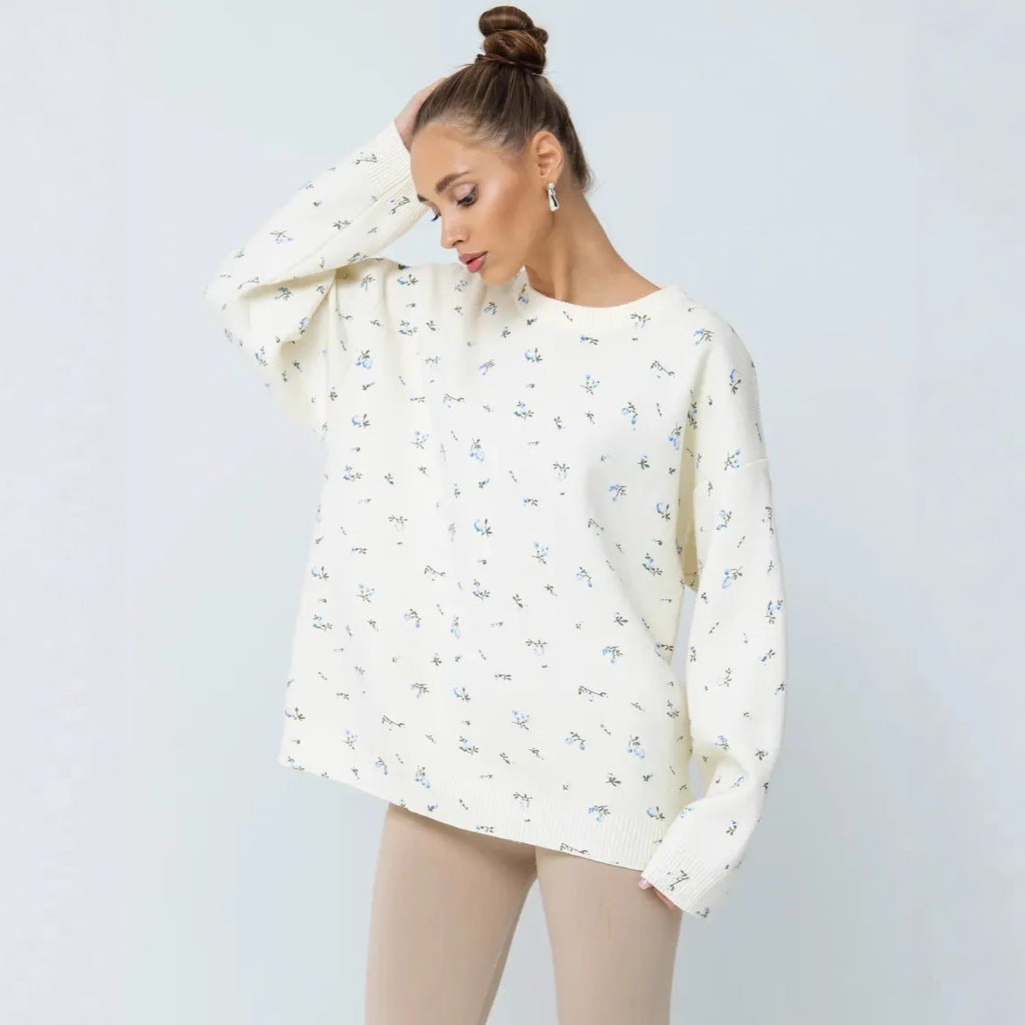 Damen Oversized Sweatpullover Floralmuster Norvielle