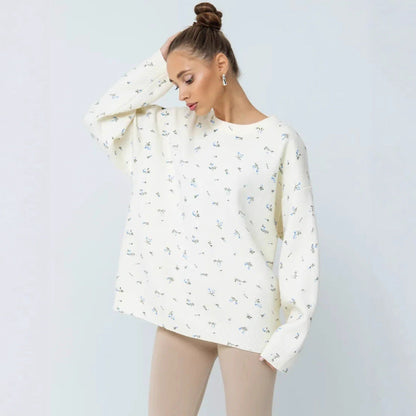 Damen Oversized Sweatpullover Floralmuster Norvielle