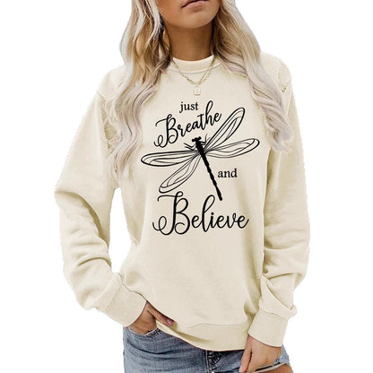 Damen Sweatshirt Drachenfliegen-Motiv Lässiger Schnitt Grau
