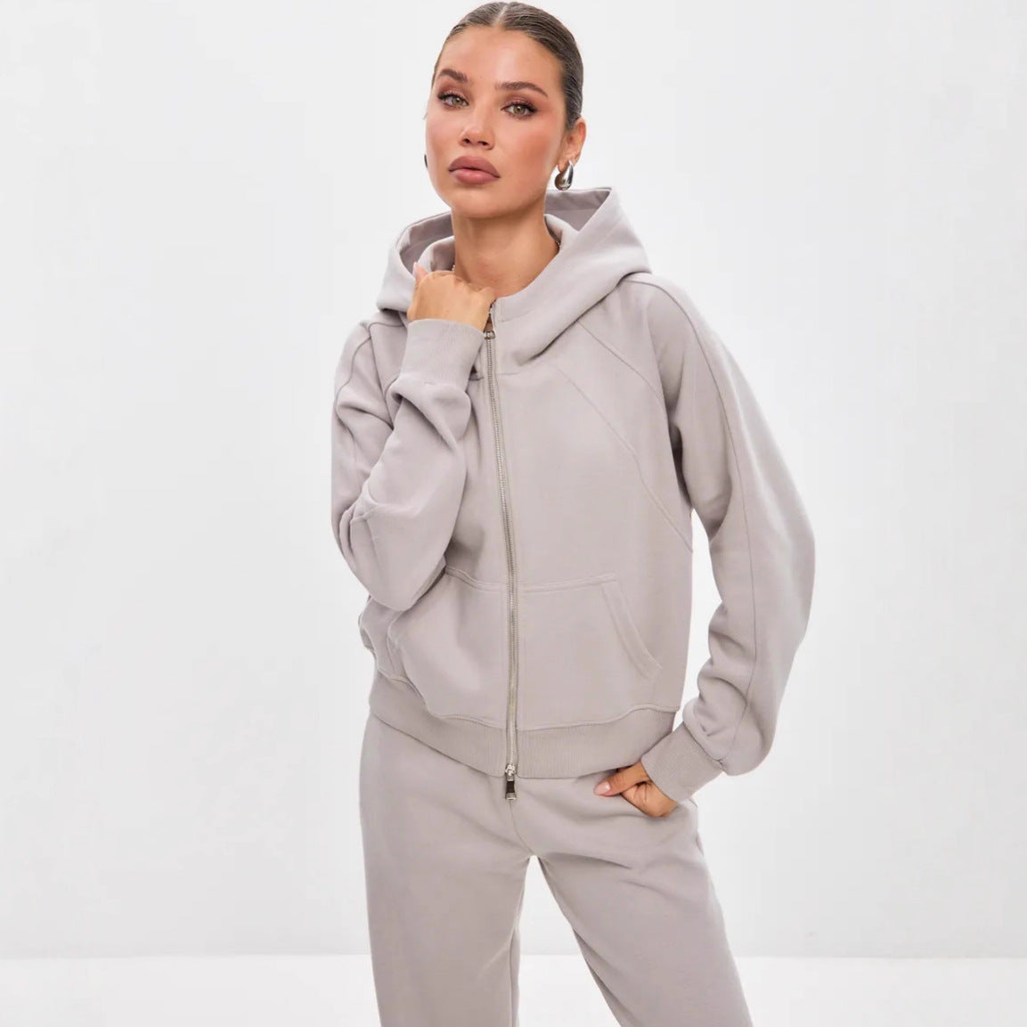 Damen Sportset Kapuzenjacke Jogginghosen Baumwolle Schwarz - Norvielle