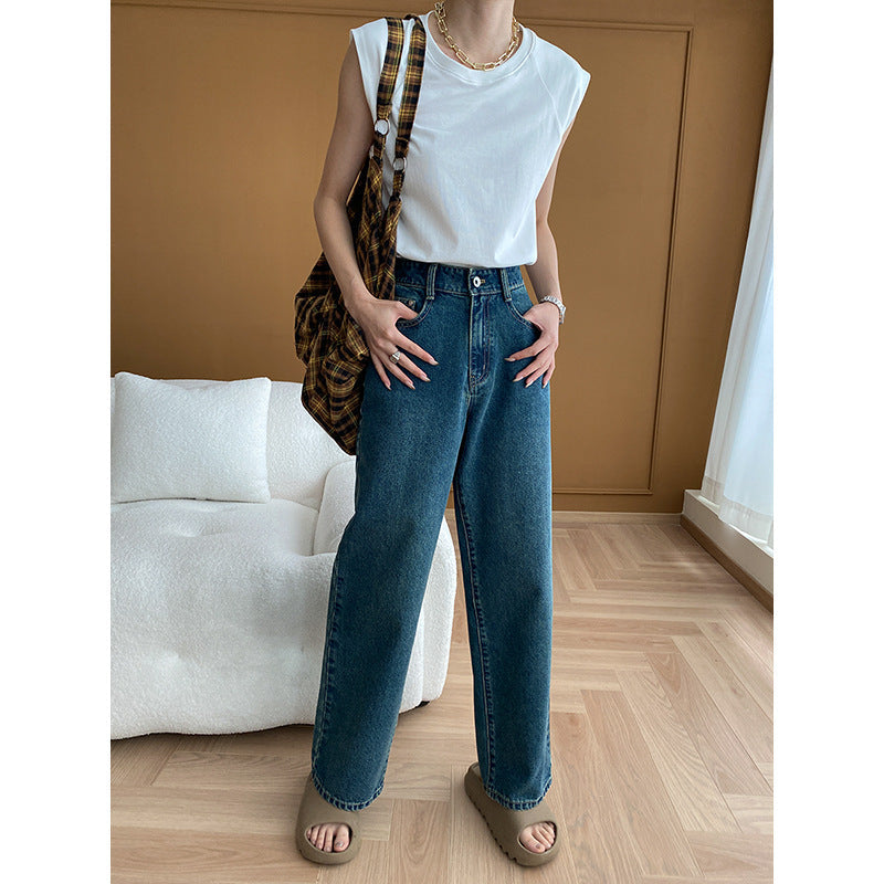 Damen High-Waist Jeans Weites Bein Lässig Norvielle