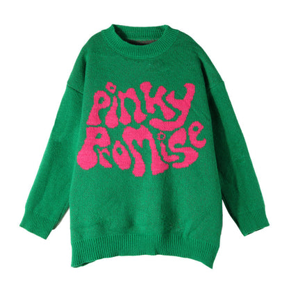 Damen Grobstrickpullover Lässiger Schnitt Mit Schriftzug Norvielle