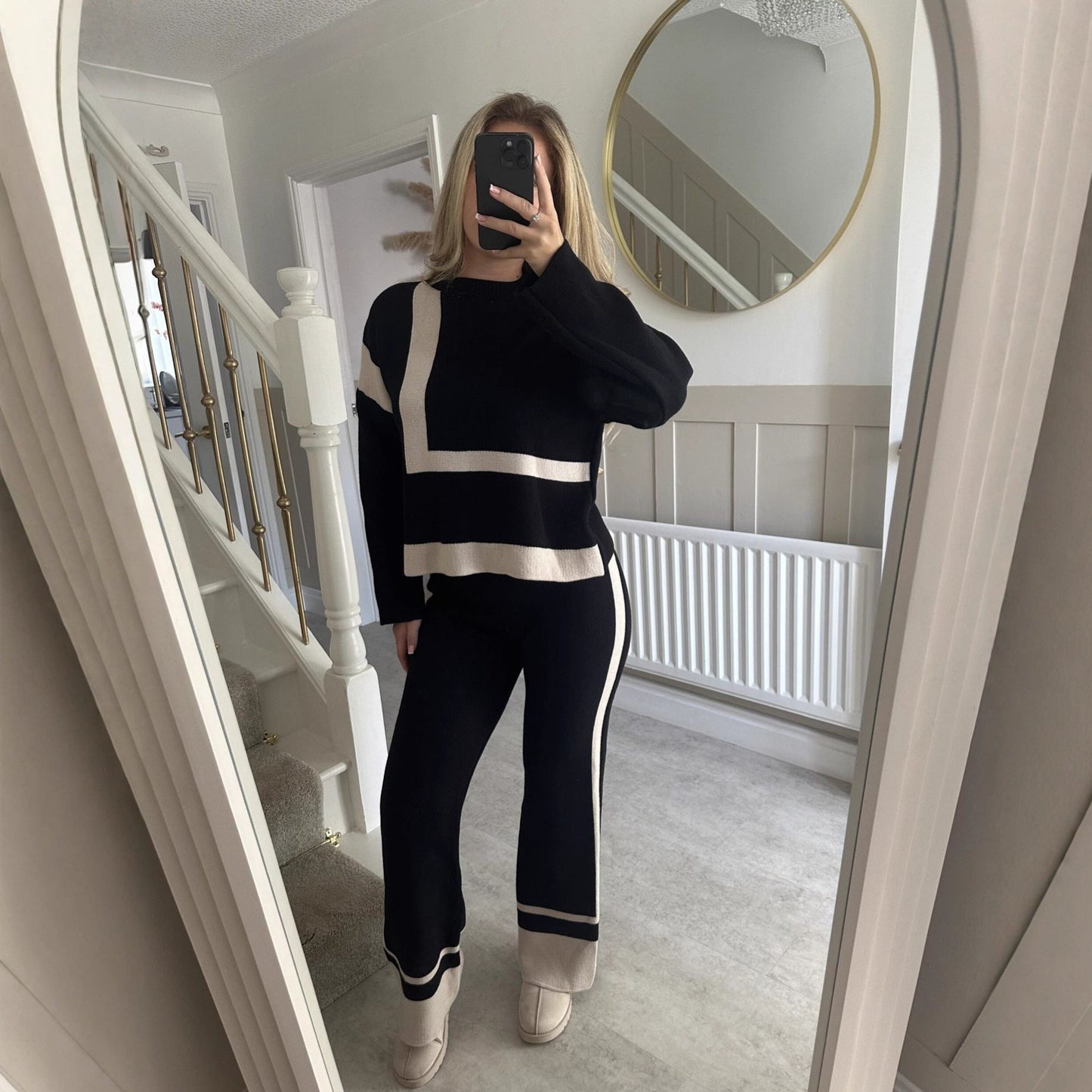 Damen Strick-Loungewear-Set geometrisches Muster Norvielle
