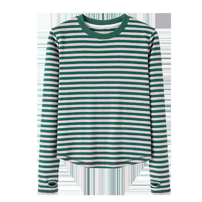 Damen Longsleeve-Shirt Streifenmuster Daumenlöcher Norvielle