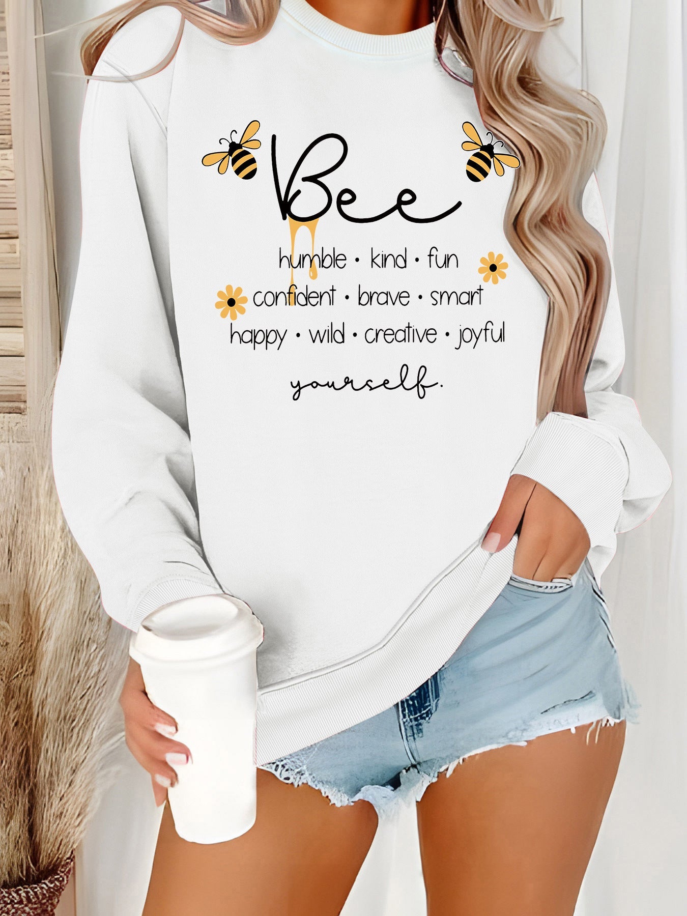 Damen Sweatshirt Bienenmotiv Positiv