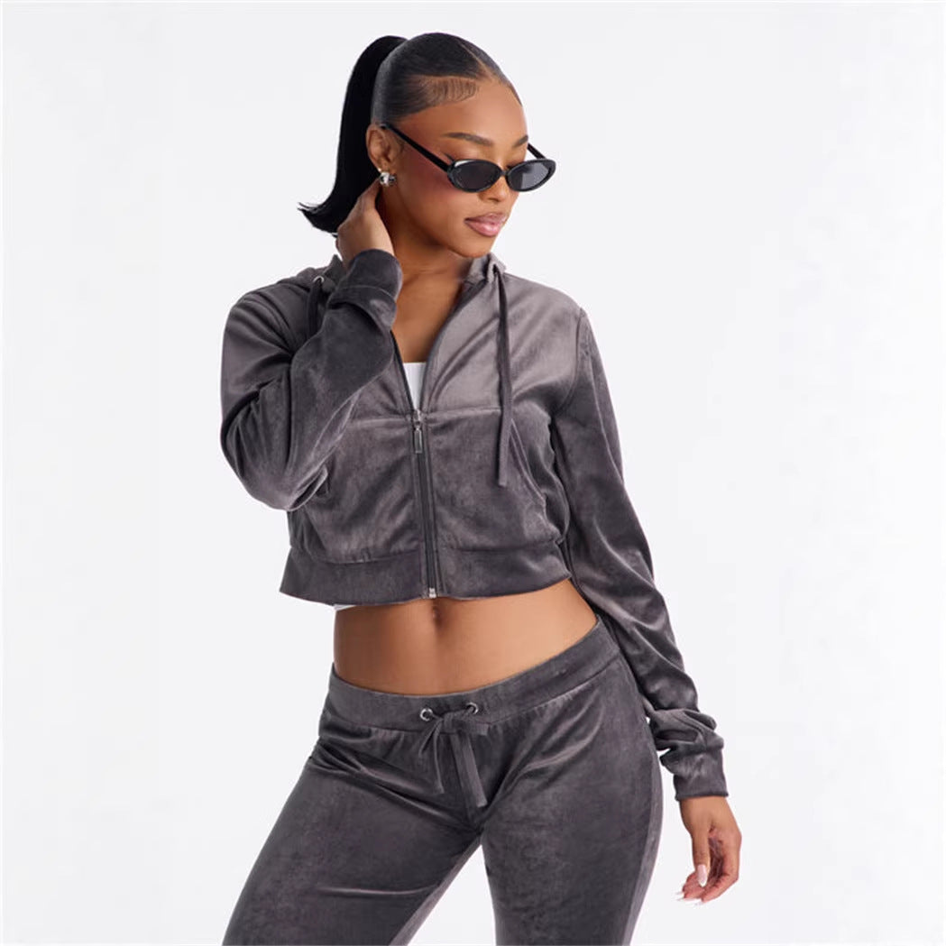 Damen Cropped Kapuzenjacke Stylischer Reißverschluss Praktische - Norvielle