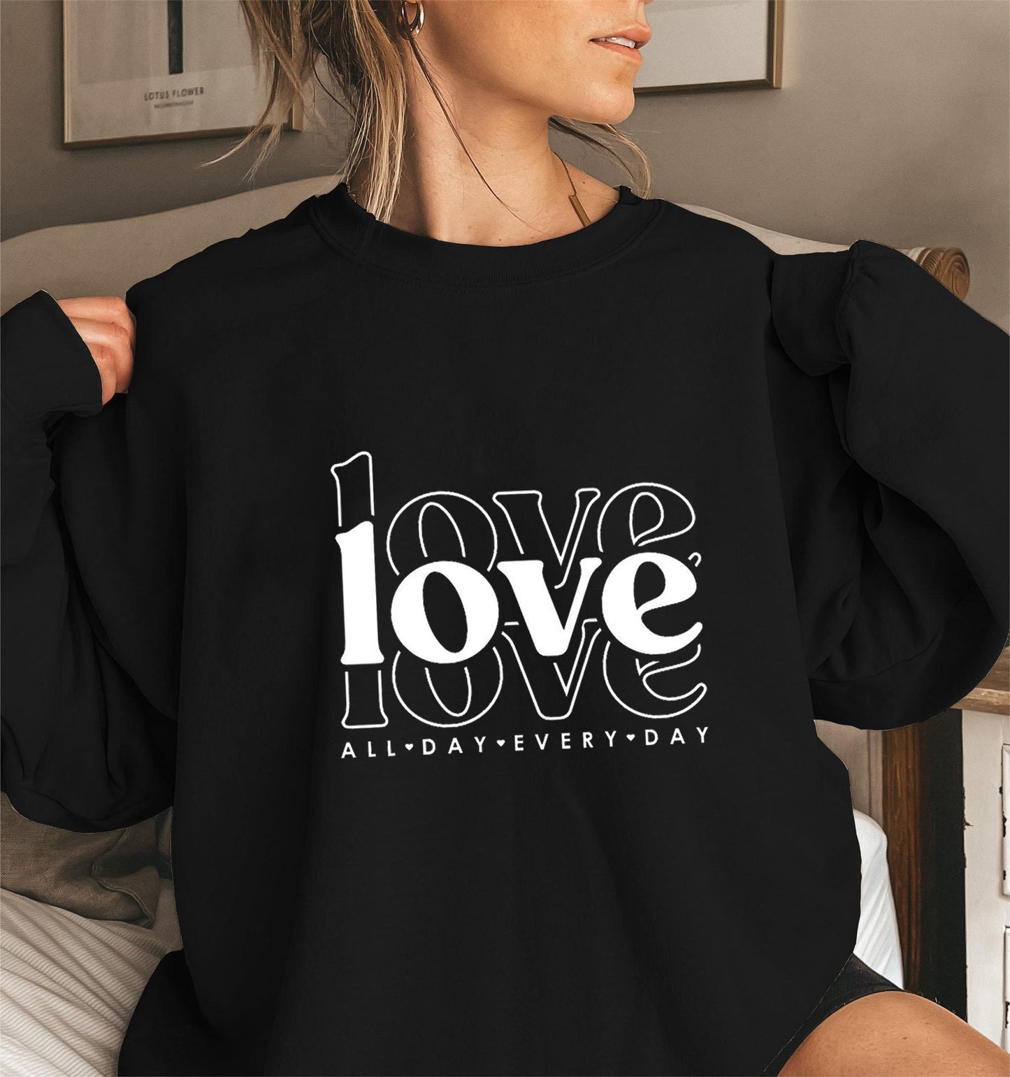 Damen Sweatshirt Voluminöse Ärmel Moderner Love-Print Norvielle