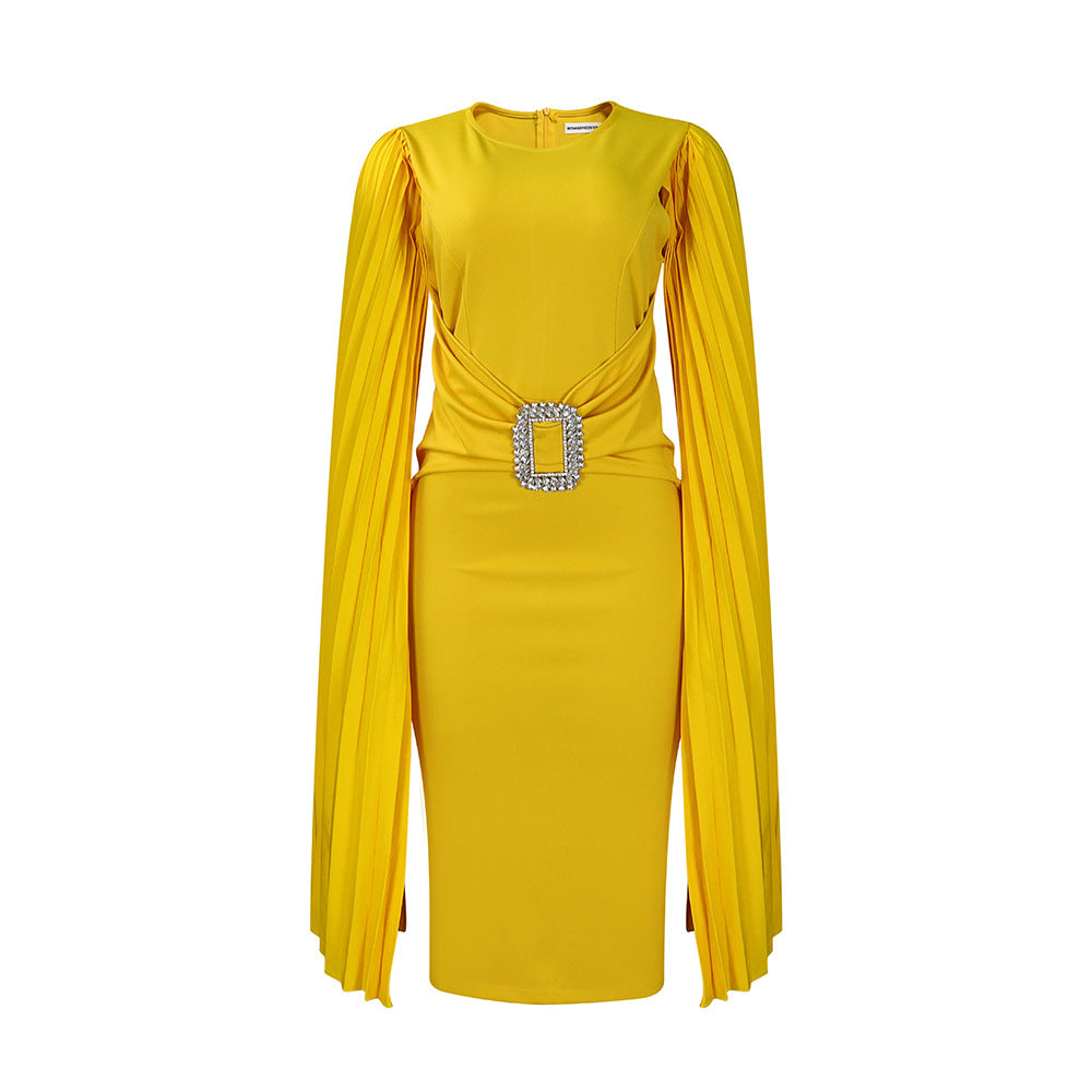 Damen Abendkleid Figurbetont Rüschen Glitzer Gürtel