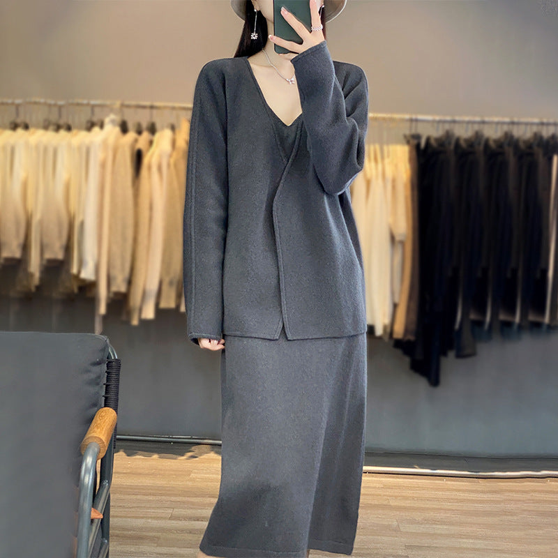 Damen Strickensemble V-Ausschnitt Asymmetrisch Norvielle