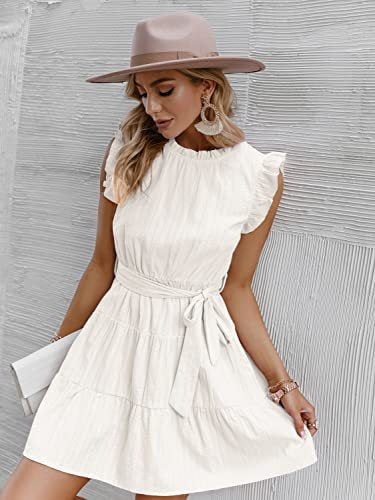 Damen Halbarmkleid Rüschendetails Taillenknoten Norvielle