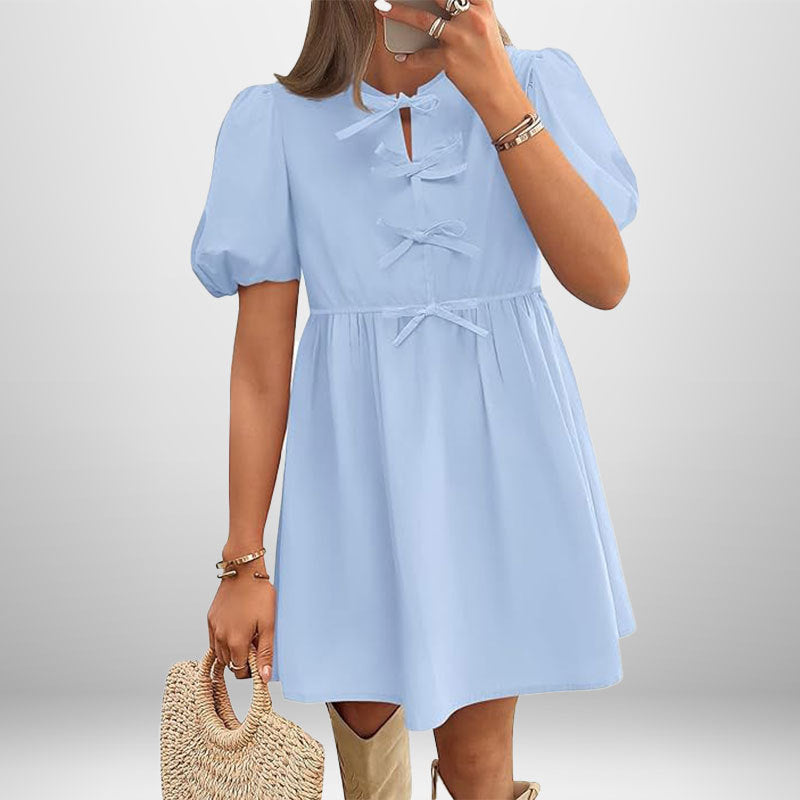 Damen Kurzkleid Puffärmel Schleifendetails Norvielle