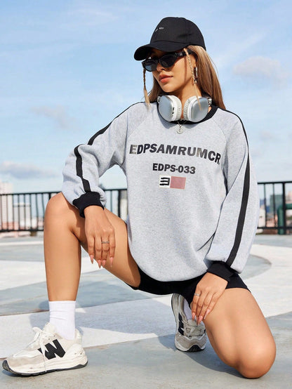 Damen Sweatshirt Grafikdruck Kontrastärmel Norvielle