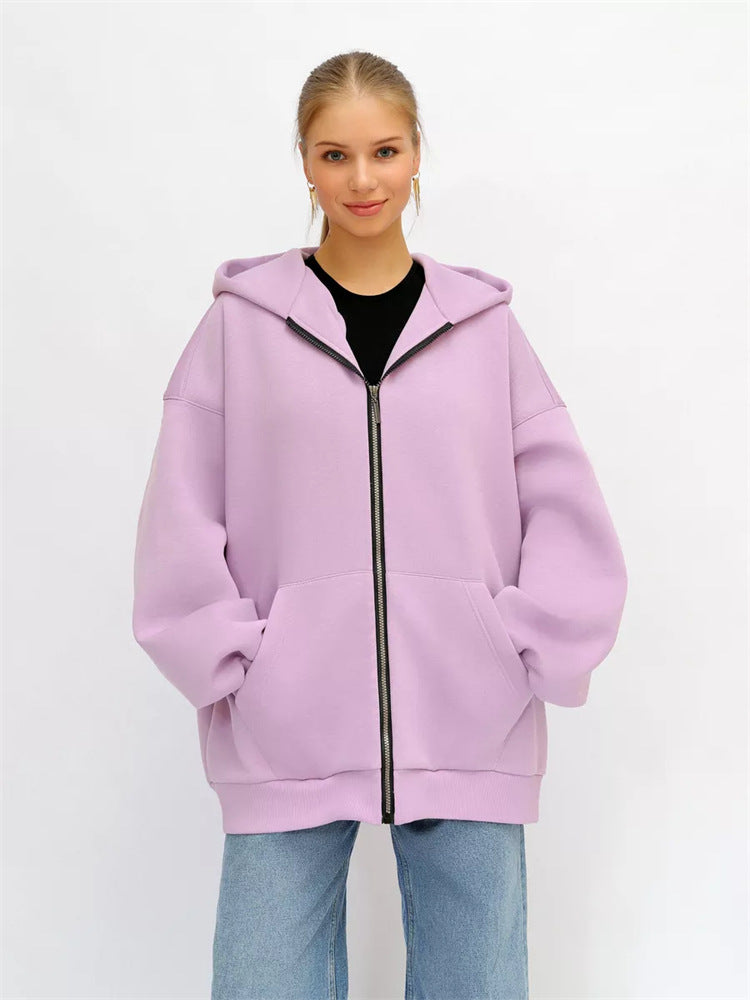 Damen Oversized Kapuzenjacke Norvielle Hoch Bündchen Reißverschluss