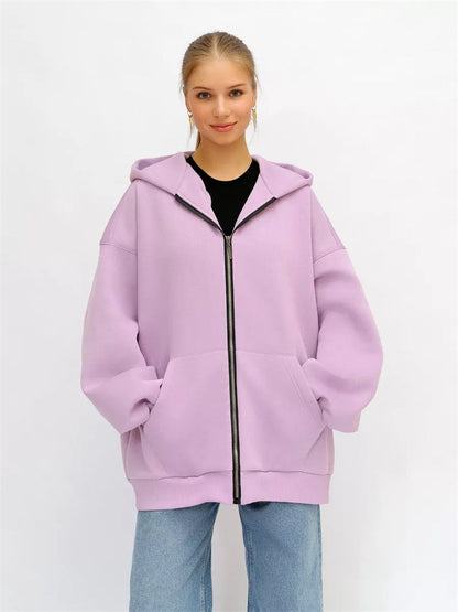 Damen Oversized Kapuzenjacke Norvielle Hoch Bündchen Reißverschluss