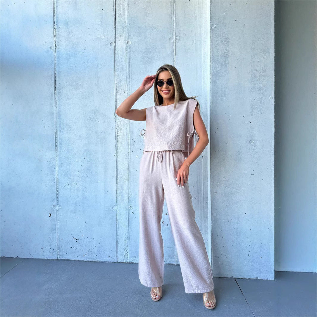 Damen Jumpsuit Weitbeinig Geschichtetes Oberteil Kordelzug Norvielle